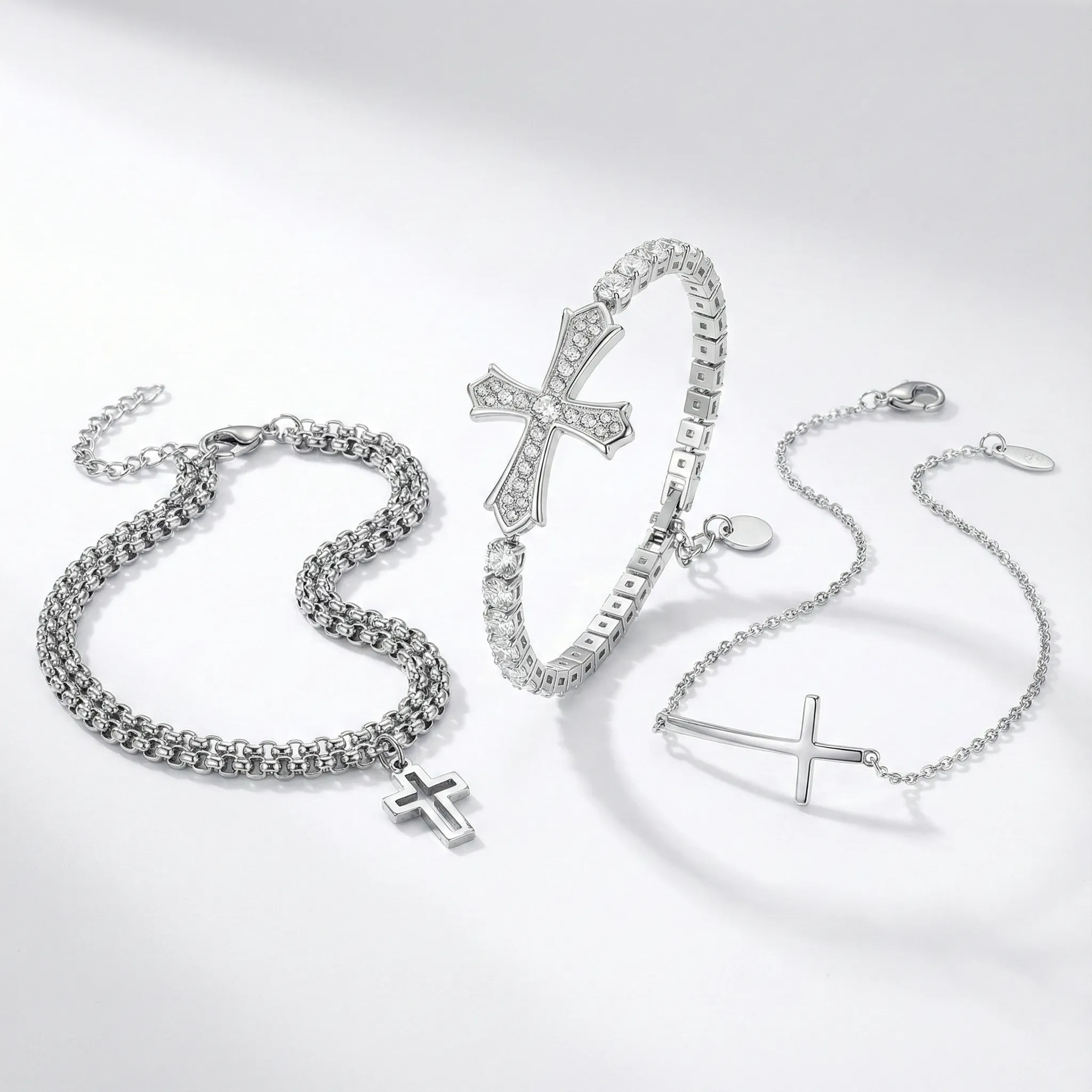 Silver Cross Bracelet - Sterling Silver & Steel Styles | Crystia