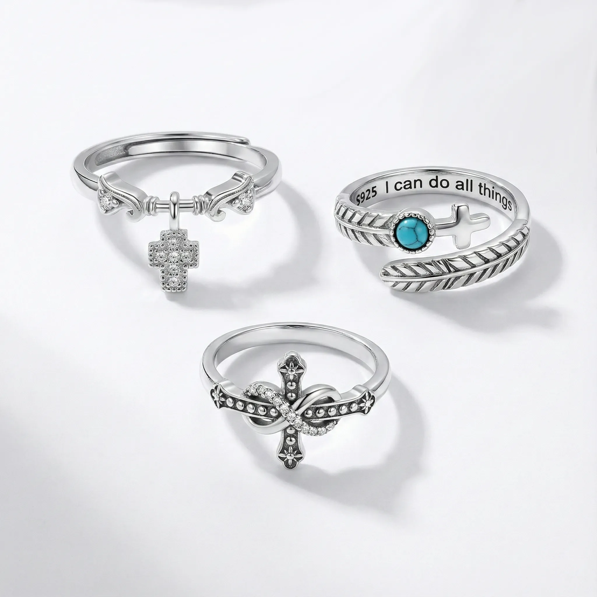 Silver Cross Ring - Sterling 925 & Stainless Steel | Crystia