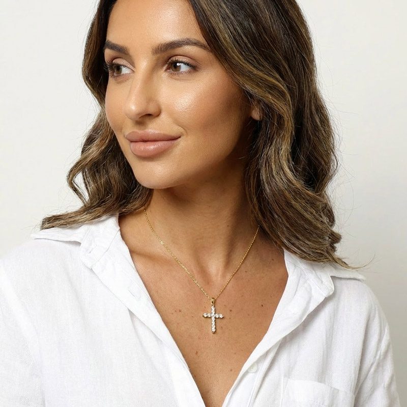 14k gold diamond cross necklace 14k plated Gold Diamond Cross Necklace for women