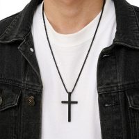 black stainless steel cross necklace for mens 18" - 28"