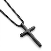 Black Stainless Steel Cross Necklace big for mens