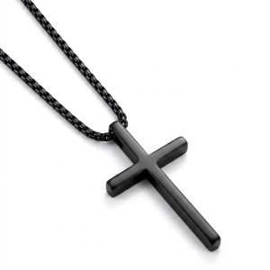 Black Stainless Steel Cross Necklace big for mens