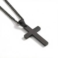 black stainless steel mens cross necklace
