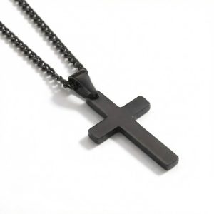 black stainless steel mens cross necklace