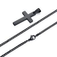 Black Stainless Steel Mens Cross Necklace cable chain