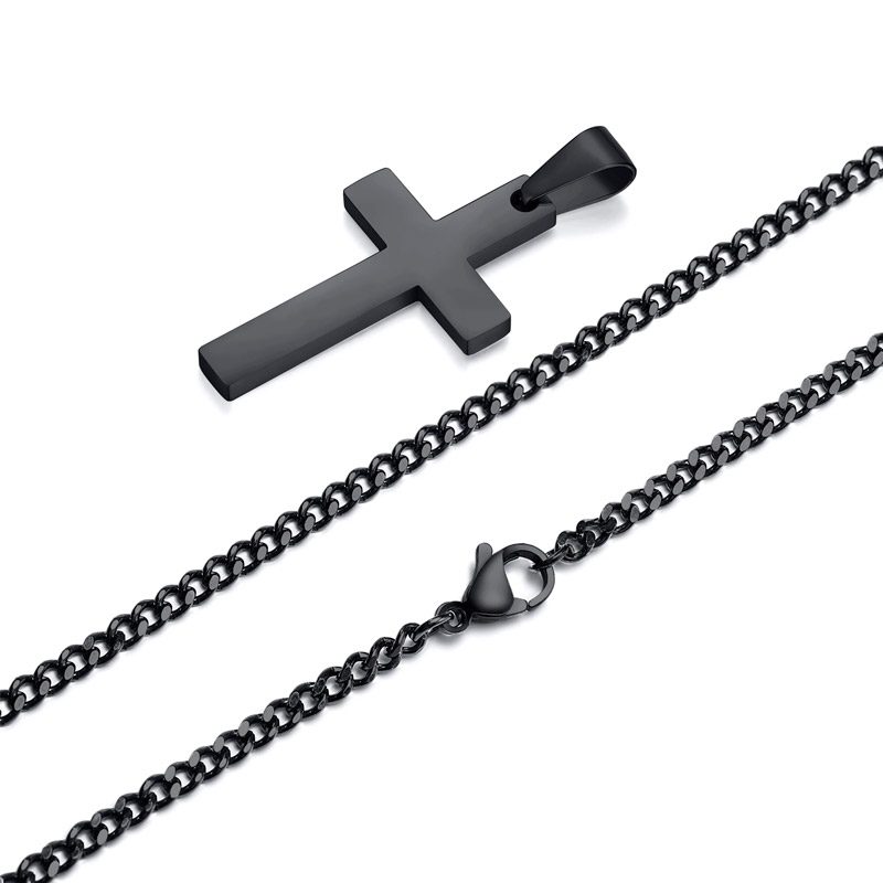 Black Stainless Steel Mens Cross Necklace cable chain Black Stainless Steel Mens Cross Necklace cable chain