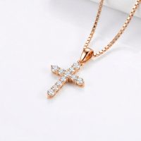 diamond cubic zircon cross necklace rose gold