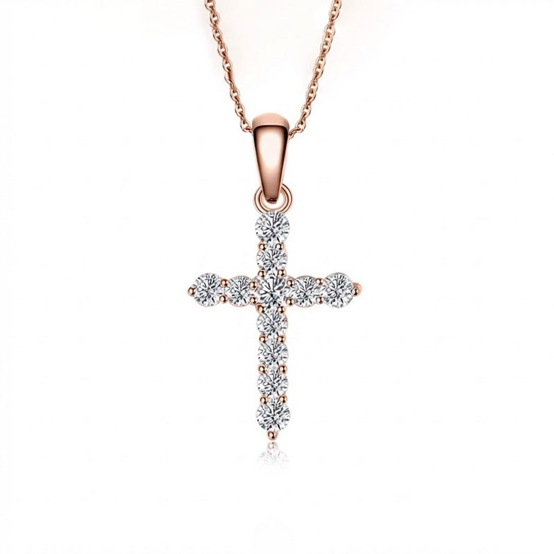 Diamond Cross Necklace Rose Gold