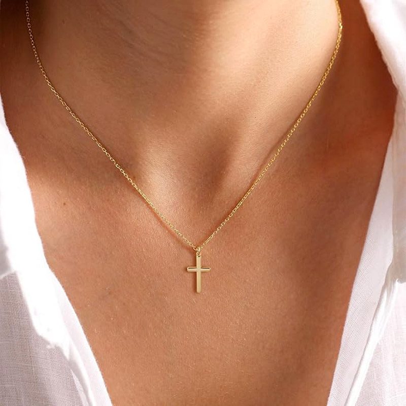 gold plated stainless steel cross necklace 14 k Gold Plated Stainless Steel Cross Necklace