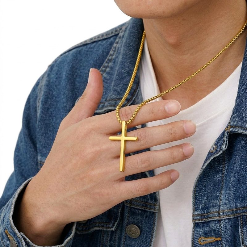 Gold Stainless Steel Cross Necklace big for mens Gold Stainless Steel Cross Necklace big for mens