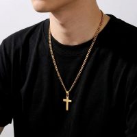 Mens Stainless Steel Gold Cross Necklace
