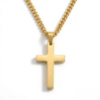 Mens Stainless Steel Gold Cross Necklace
