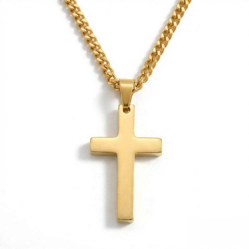 Mens Stainless Steel Gold Cross Necklace