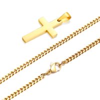 Mens Stainless Steel yellow Gold Cross Necklace 24"