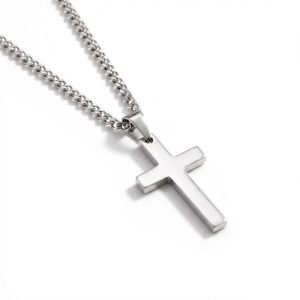 men's stainless steel silver cross necklace