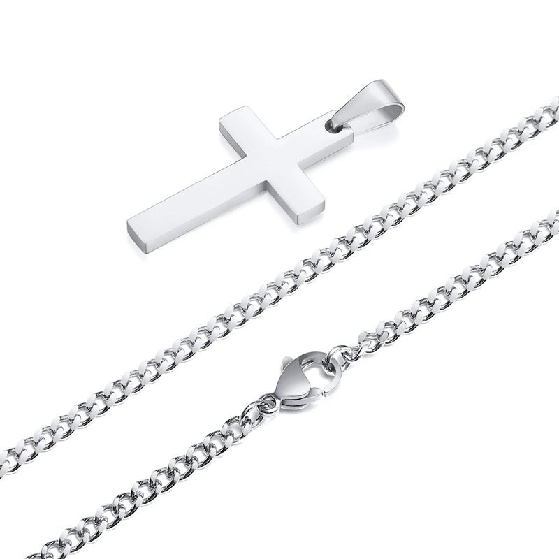 Men's Stainless Steel Silver Cross Necklace cable chain 24" - 22" - 20" - 18' Men's Stainless Steel Silver Cross Necklace cable chain 24" - 22" - 20" - 18'
