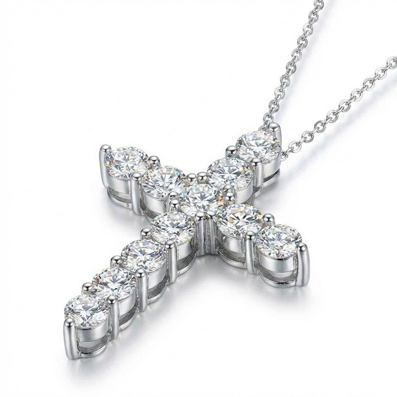 moissanite cross necklace moissanite cross necklace 925 silver sterling, 18k white gold