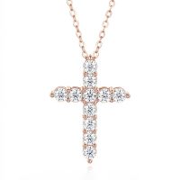 moissanite cross necklace women rose gold cable chain