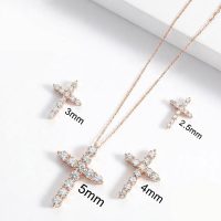 moissanite cross necklace rose gold women stone size : 2.5mm, 3mm, 4mm, 5mm