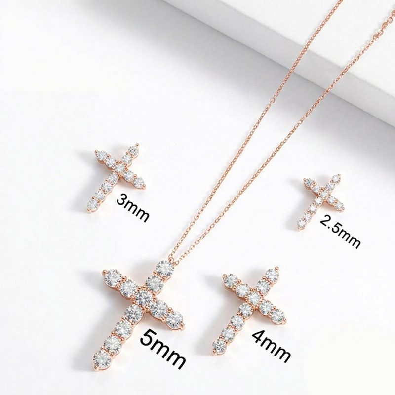 moissanite cross necklace women moissanite cross necklace rose gold women stone size : 2.5mm, 3mm, 4mm, 5mm