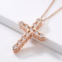 moissanite cross necklace women rose gold 18k plated, 925 silver sterling