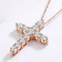 moissanite cross necklace women rose gold 18k plated, 925 silver sterling