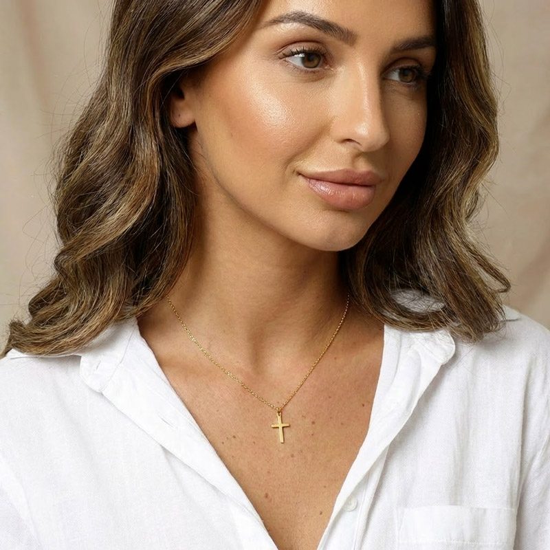 Simple Gold Cross Necklace Gold Simple Gold Cross Necklace Gold gold plated 14k 925 silver sterling for womens