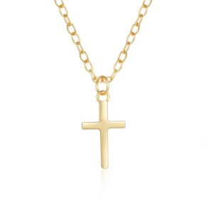 simple gold cross necklace gold plated
