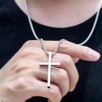 Simple Stainless Cross Necklace silver for mens chain 28"