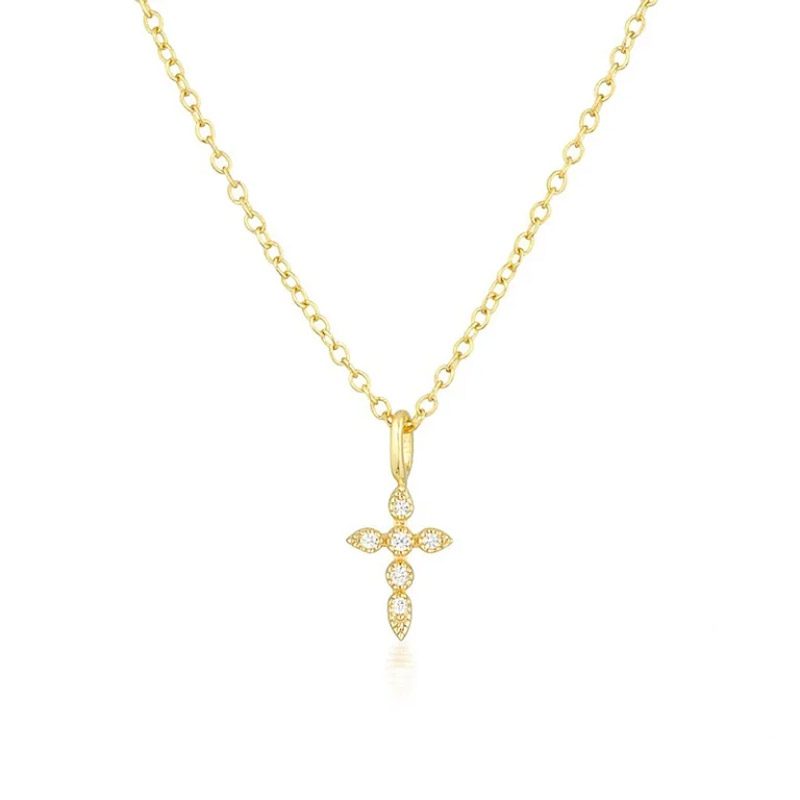 Small Diamond zircon Cross Necklace Gold 18k plated