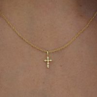 Small Diamond cubic zircon Cross Necklace Gold plated