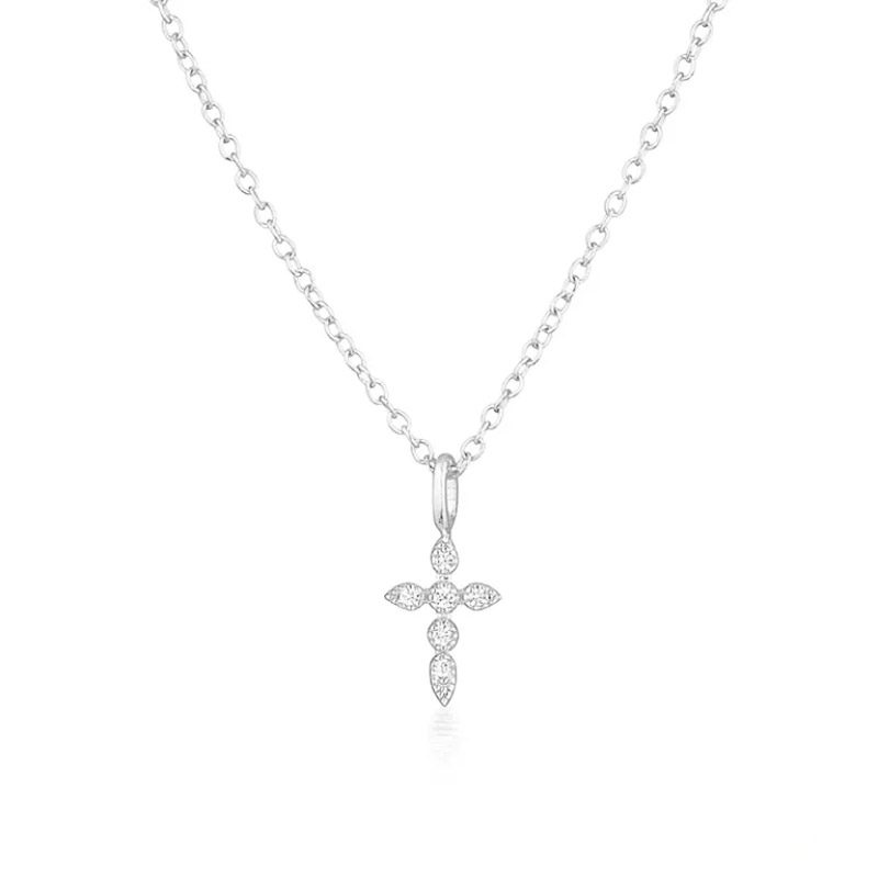 Small Diamond Cross Necklace Silver