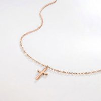 Stainless Steel Cross Necklace rose gold plated 14k for Women