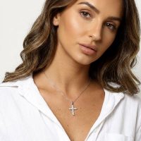 925 Sterling Silver with cubic zircon Cross Necklace for womens