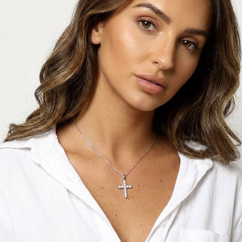 sterling silver diamond cross necklace 925 Sterling Silver with cubic zircon Cross Necklace for womens