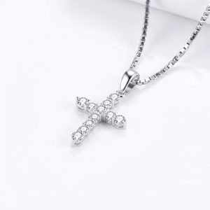 925 Sterling Silver with cubic zircon Cross Necklace