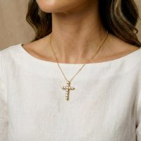 yellow gold diamond moissanite cross necklace for women