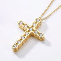 yellow gold 18k plated with moissanite diamond cross necklace