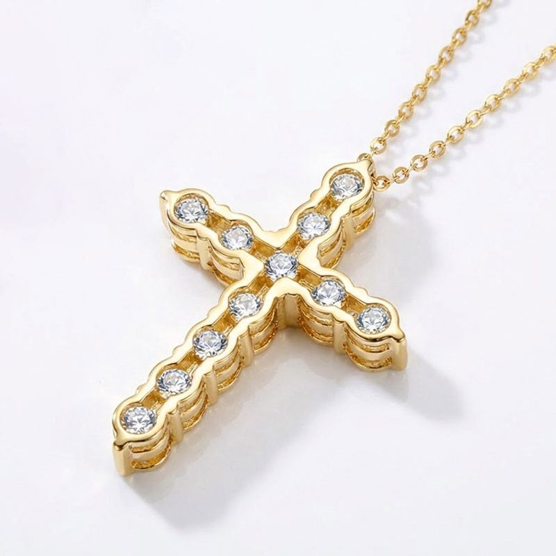 yellow gold diamond cross necklace yellow gold 18k plated with moissanite diamond cross necklace