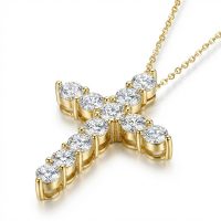 yellow gold 18k plated with moissanite diamond cross necklace