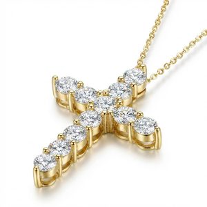 yellow gold 18k plated with moissanite diamond cross necklace
