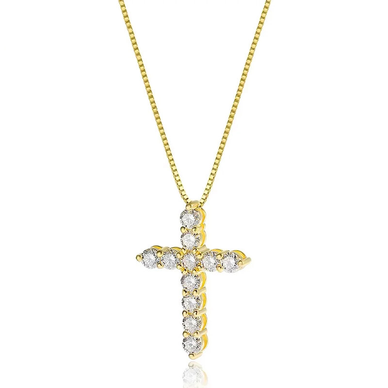 yellow gold diamond cross necklace selah box chain