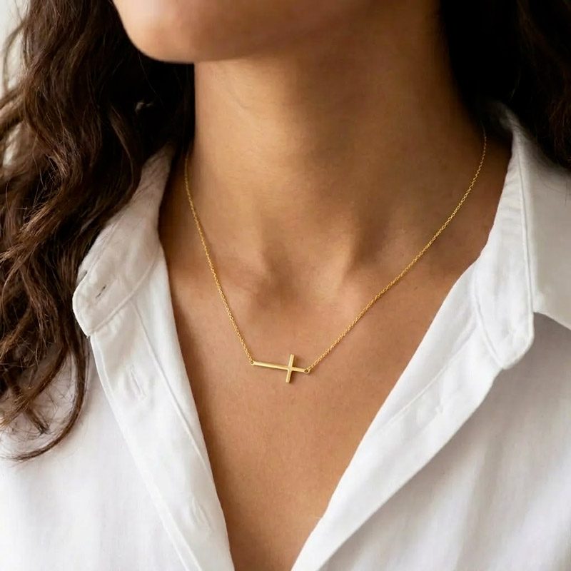 18k gold sideways cross necklace aëlis 18k gold sideways cross necklace aëlis