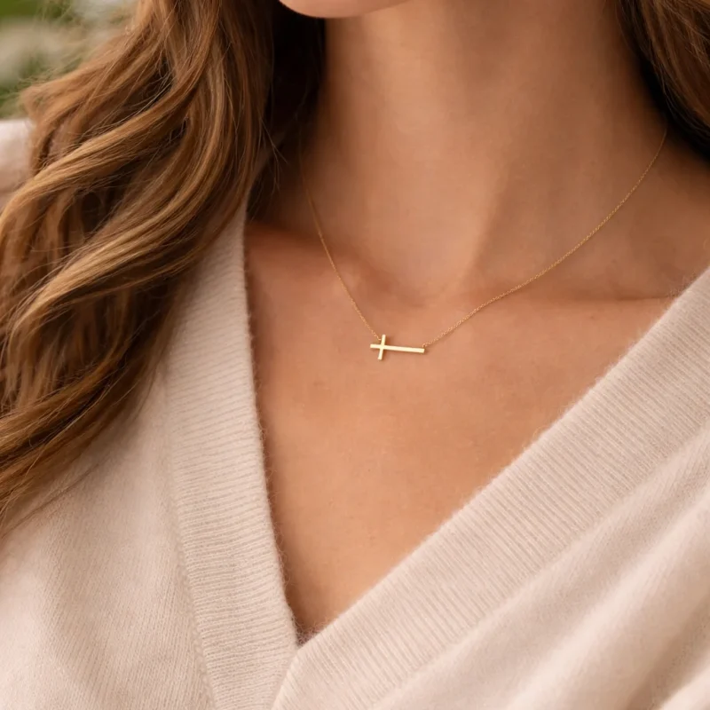 18k gold plated sideways cross necklace aëlis 18k gold plated sideways cross necklace aëlis