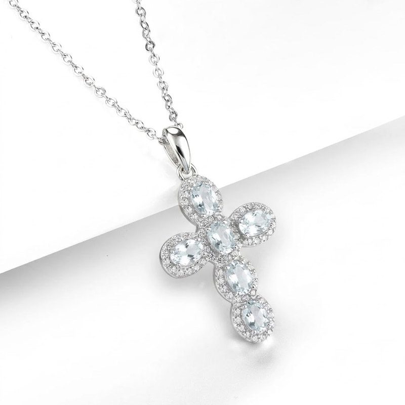 Natural aquamarine oval stone cross with zircon cubic stone Natural aquamarine oval stone cross with zircon cubic stone