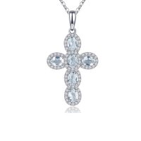 aquamarine cross necklace stone oval