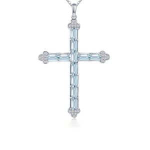 natural Aquamarine Cross Necklace
