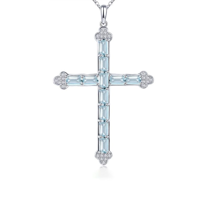 natural Aquamarine Cross Necklace