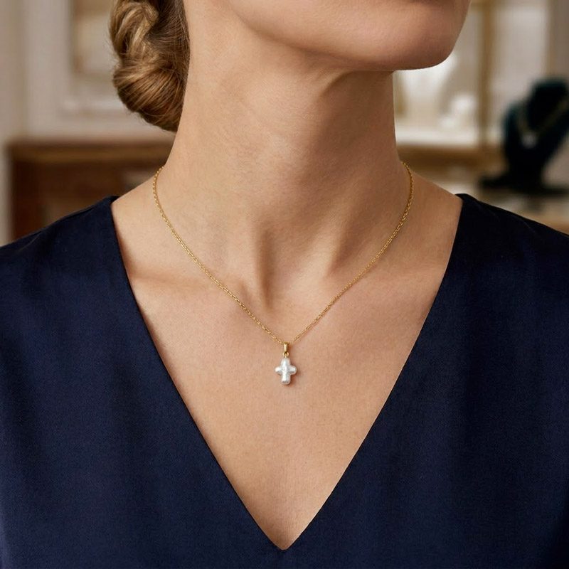 dainty Baroque Natural Pearl cross necklace gold stainless steel for womens dainty Baroque Natural Pearl cross necklace gold stainless steel for womens
