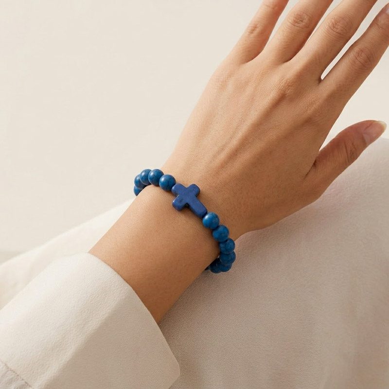 beaded cross bracelet blue for mens or womens beaded cross bracelet blue for mens or womens